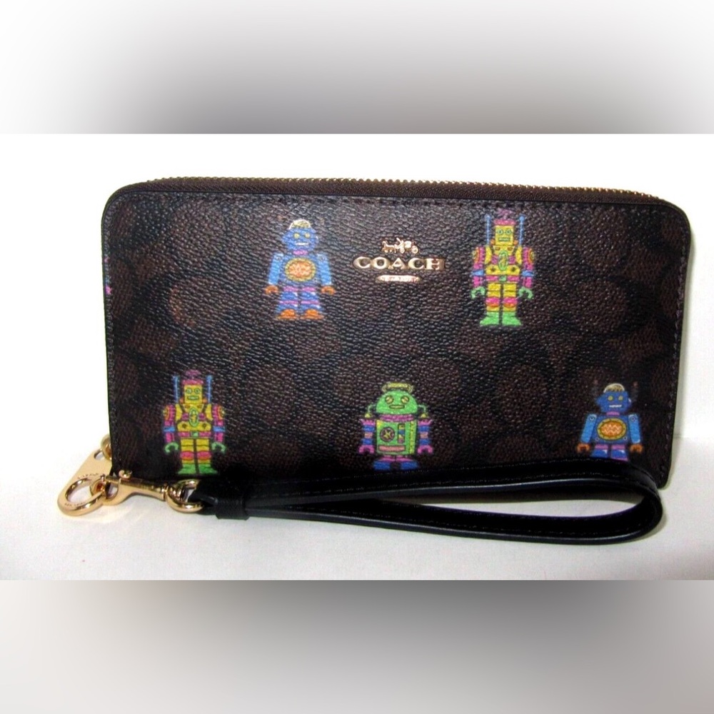 Coach CW486 Wallet Long Robot Print Walnut Brown Signature NWT $350